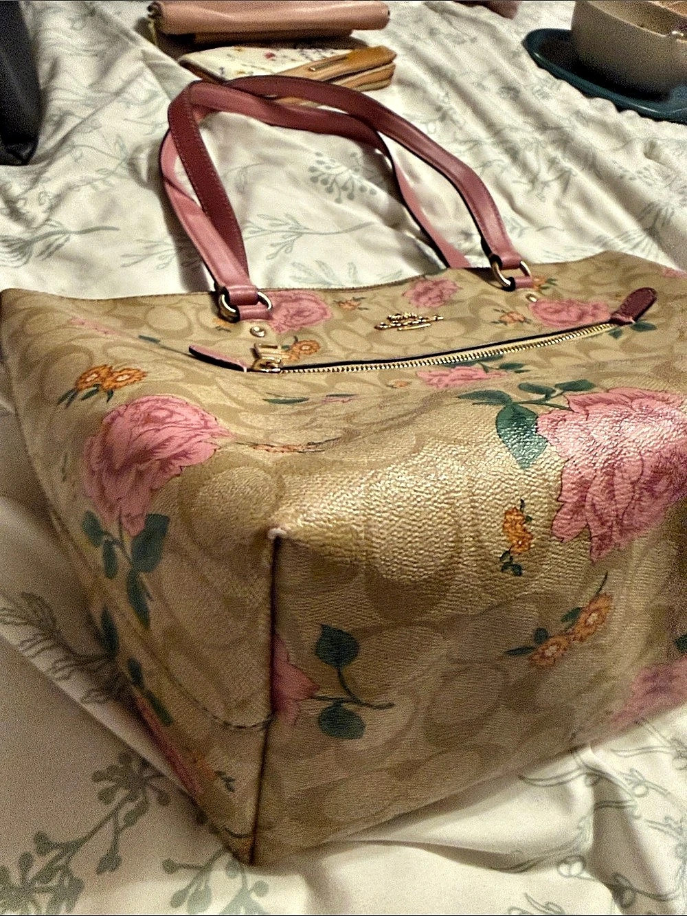 Coach Gallery Tote In Signature Canvas With Rose Print Floral Tote in Brown & - Picture 7 of 9